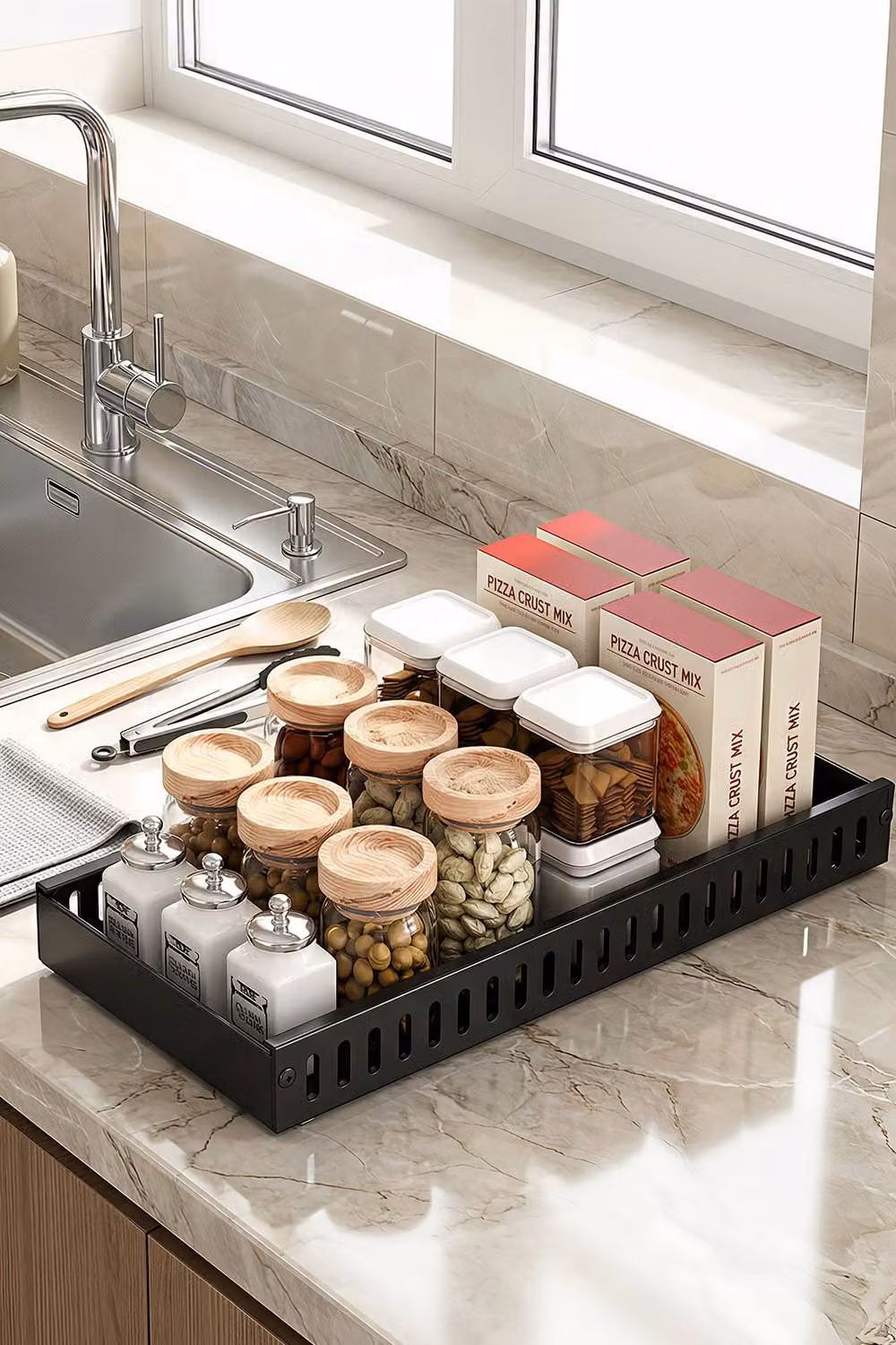Living and Home Black Metal Pull-out Kitchen Cabinet Storage Rack and Spice Organiser – 2