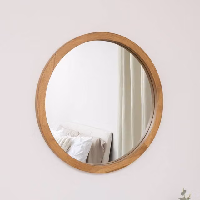 Melody Maison Round Rustic Wood Frame Wall Mirror in Brown, Diameter: 55 cm – 1