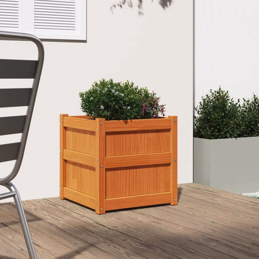 Berkfield Home Garden Planter Tub in Brown Solid Wood, W/D/H: 50 x 50 x 50 cm – 3