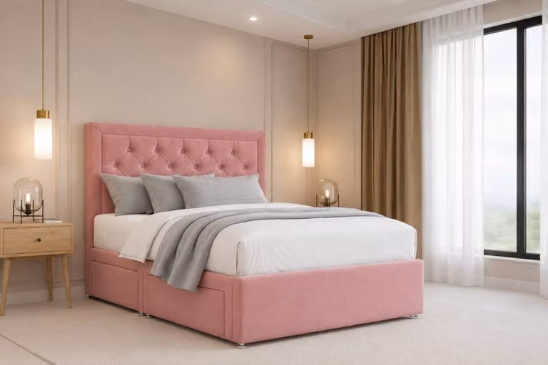Nexus Mattresses Ltd Tuscany Plush Sprung Divan Set with 2 Drawers and 54 inch Headboard in Pink, W/D/H: 120 x 200 cm