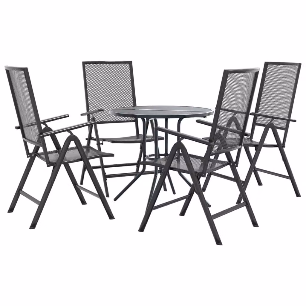 Berkfield Home 5 Piece Reclining Garden Chair Set in Anthracite and Black Powder-coated Steel – 2