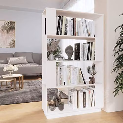 vidaXL White Solid Wood Pine Book Cabinet and Room Divider, W: 80 cm, D: 25 cm, H: 132 cm – 2