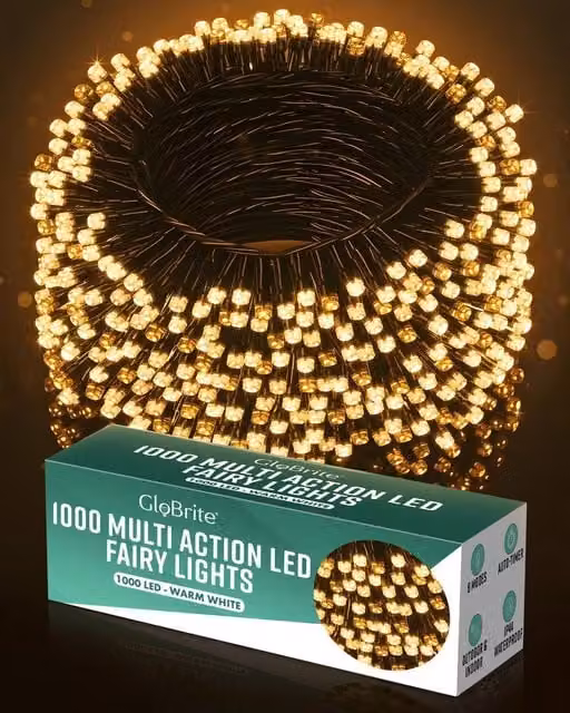 Globrite Warm White LED Fairy String Lights with Remote Control and Timer, 1000 LED, White – 1