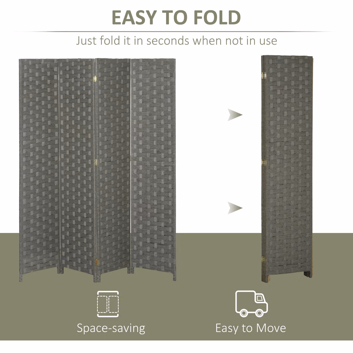 HOMCOM 4-Panel Wave Fibre Room Divider, Grey Freestanding Folding Privacy Screen, Height: 170 cm – 3