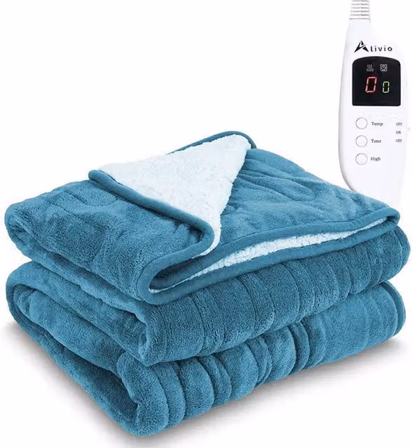 Alivio Premium Electric Heated Flannel Blanket in Petrol, W/D/H: 130 x 160 cm