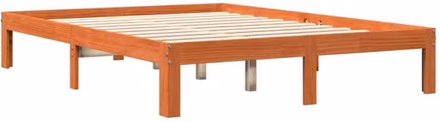 Berkfield Home Beautiful Solid Wood Bed Frame in Waxed Brown, W/D/H: 140 x 190 x 30 cm