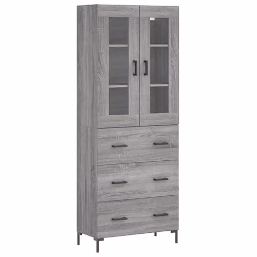 vidaXL Modern Grey Sonoma Highboard Sideboard with Metal Feet and Internal Storage
