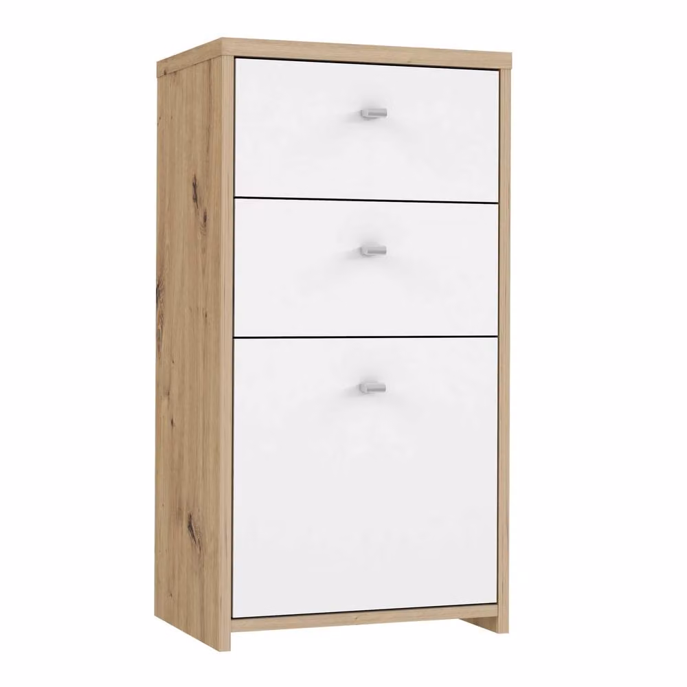 Wyld Haus Willowmere Artisan Oak Chest Cabinet in White and Brown with 2 Drawers and 1 Door – 3