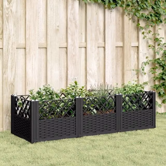 Berkfield Home Garden Raised Bed Planter with Pegs, Black, W: 123.5 cm, D: 43.5 cm, H: 43.5 cm
