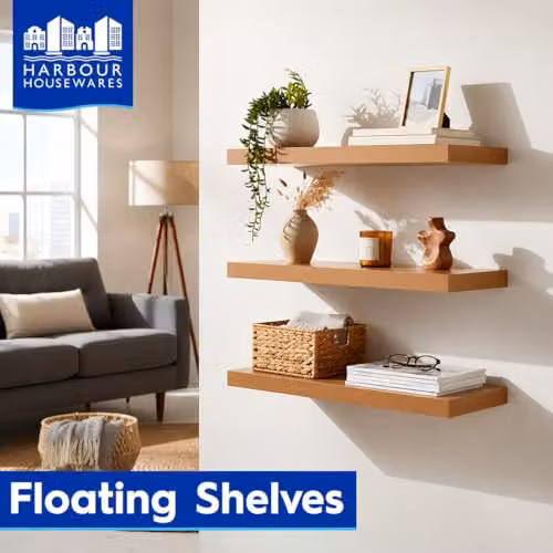 Harbour Housewares Modern Floating Wall Shelves, Pack of 2, Brown, Width: 80 cm – 3