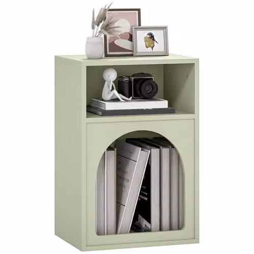 HOMCOM Modern Bedside Table in Green with Media Compartments, W/D/H: 40 x 30 x 60 cm – 1