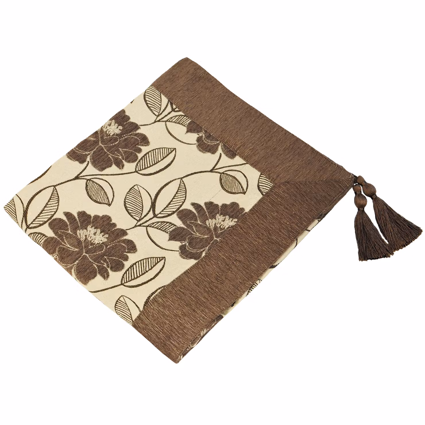 Paoletti Mayflower Floral Jacquard Throw in Brown with Fringes, W/D/H: 145 x 180 cm – 2