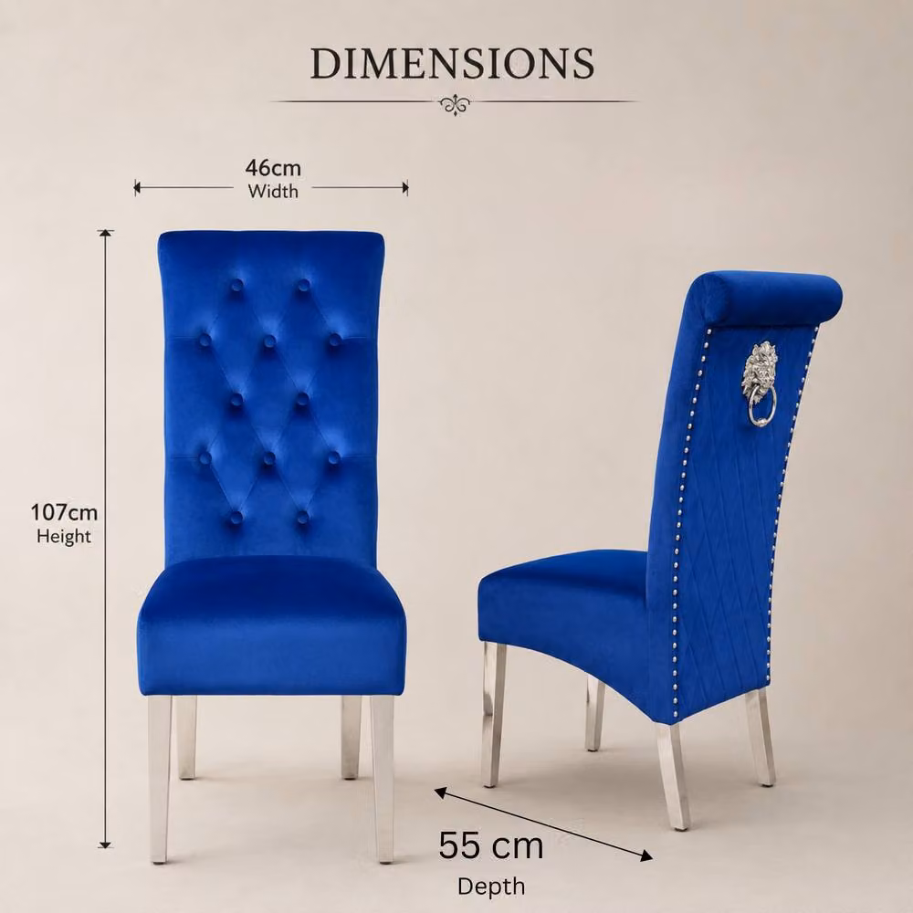 Stratus Interiors Emma Tall Velvet Lion Knocker Dining Chair in Blue – 2