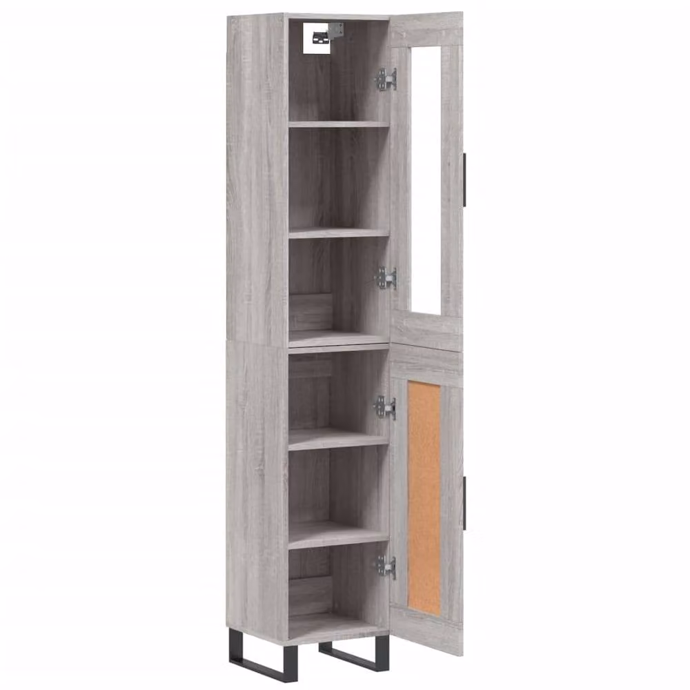 Berkfield Home Grey Sonoma Highboard with Glass Doors, W/D/H: 34.5 x 34 x 180 cm – 3