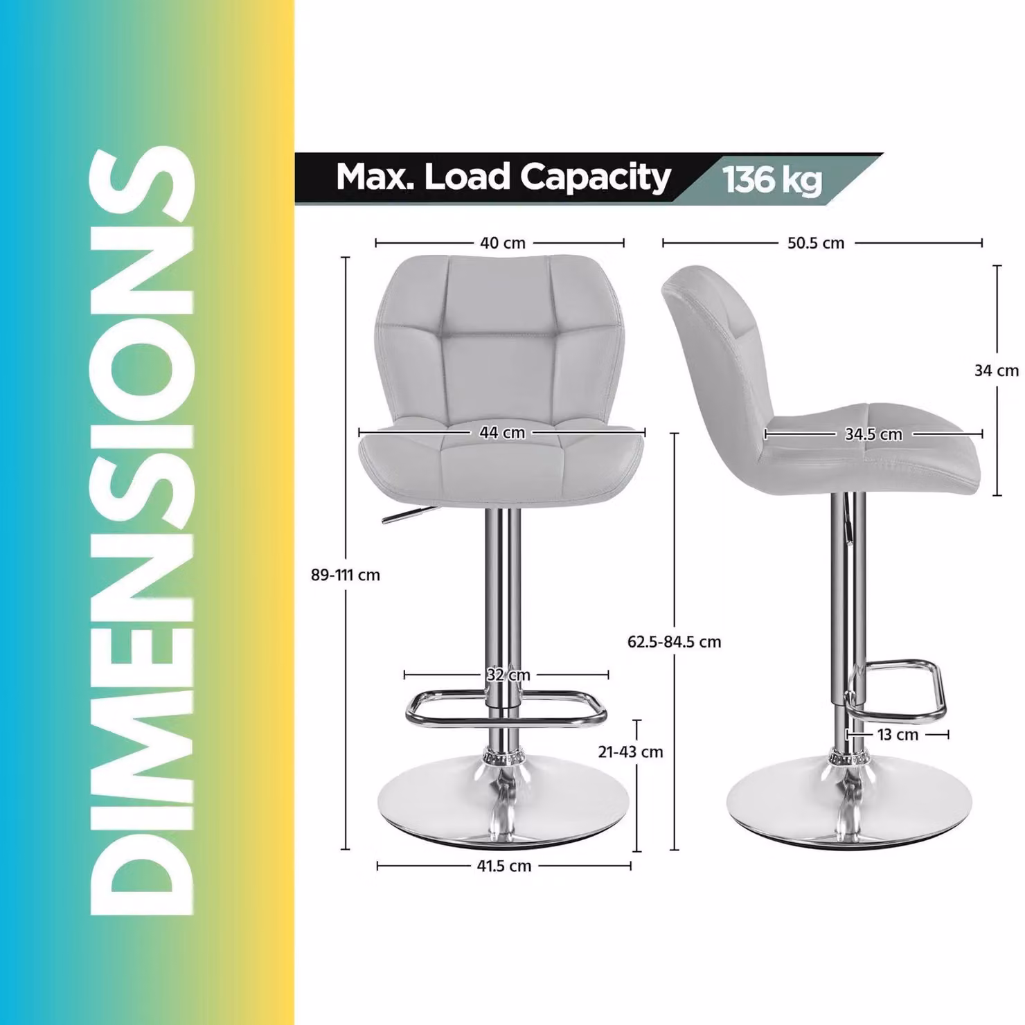 FURNOS Set of 2 Height Adjustable 360 Swivel Barstools with Backrest in Light Grey – 2