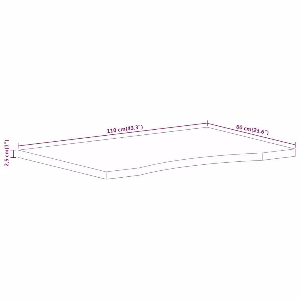 Berkfield Home Rustic Solid Mango Wood Desk Top with Curve, Brown, W: 110 cm, D: 60 cm, H: 2.5 cm – 2