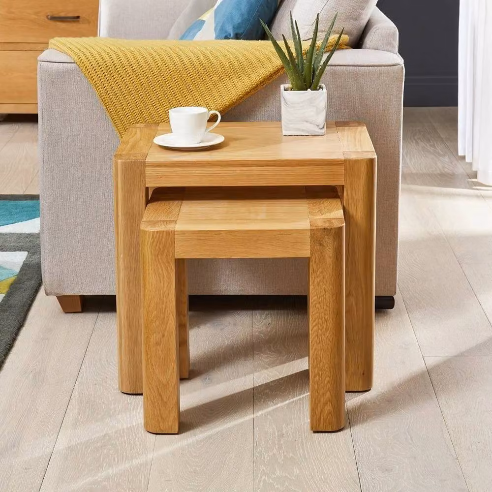 FORGEVIO Nest of 2 Modern Oak Living Room Tables in Brown and Beige – 2