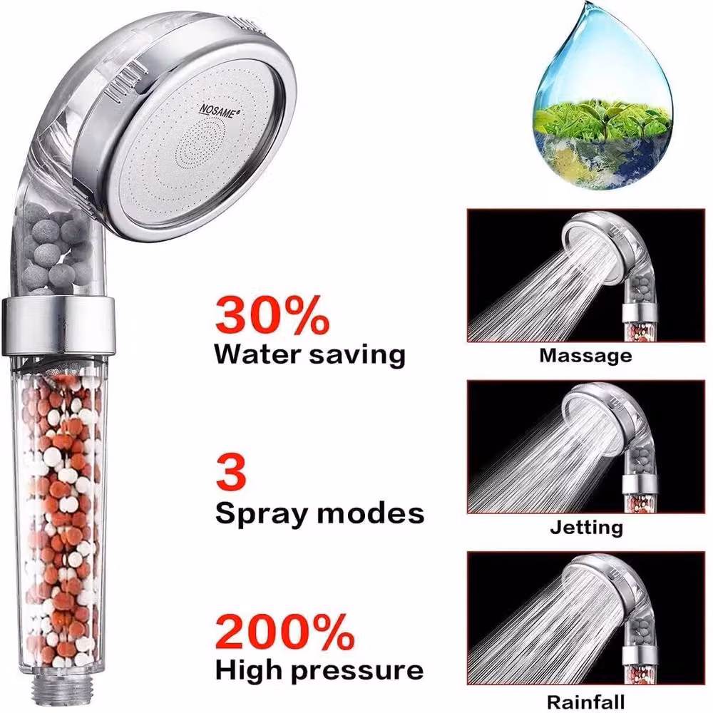 VOGREX High Pressure Overhead Shower Head with 3 Spray Modes and Water Filter in Silver – 2