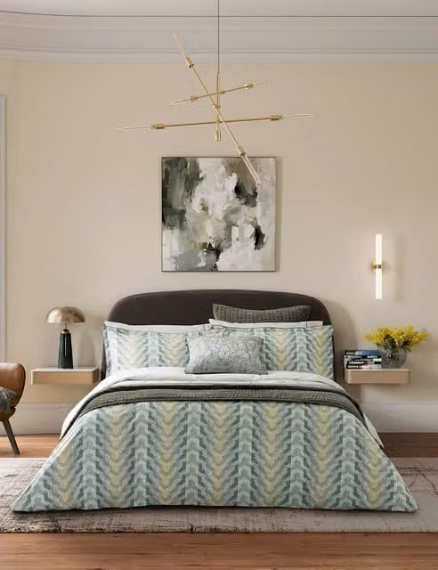 Bedeck of Belfast Reya Green Graphic Cotton Percale Bedding Set W: 180 cm x L: 200 cm