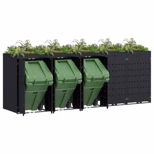 vidaXL Wheelie Bin Storage for 5 Bins, Black, W/D/H: 340 x 77.5 x 121.5 cm – 1