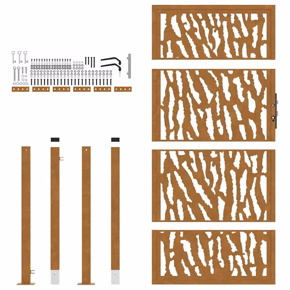 Berkfield Home Garden Gate in Brown Weathering Steel with Trace Design, W: 105 cm, H: 180 cm – 4