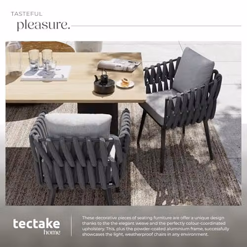 tectake Set of 2 Grey Rope Design Garden Chairs with Aluminium Frame and Cushions – 5