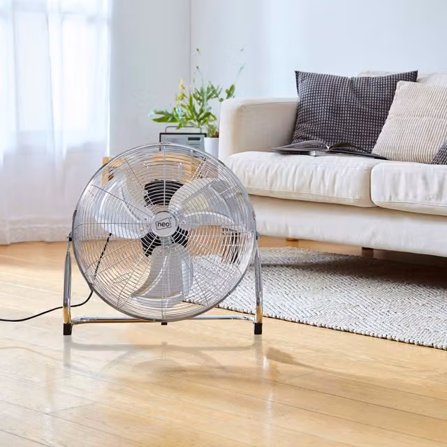 Neo High Velocity Chrome Metal Floor Freestanding Fan in Silver, 16in