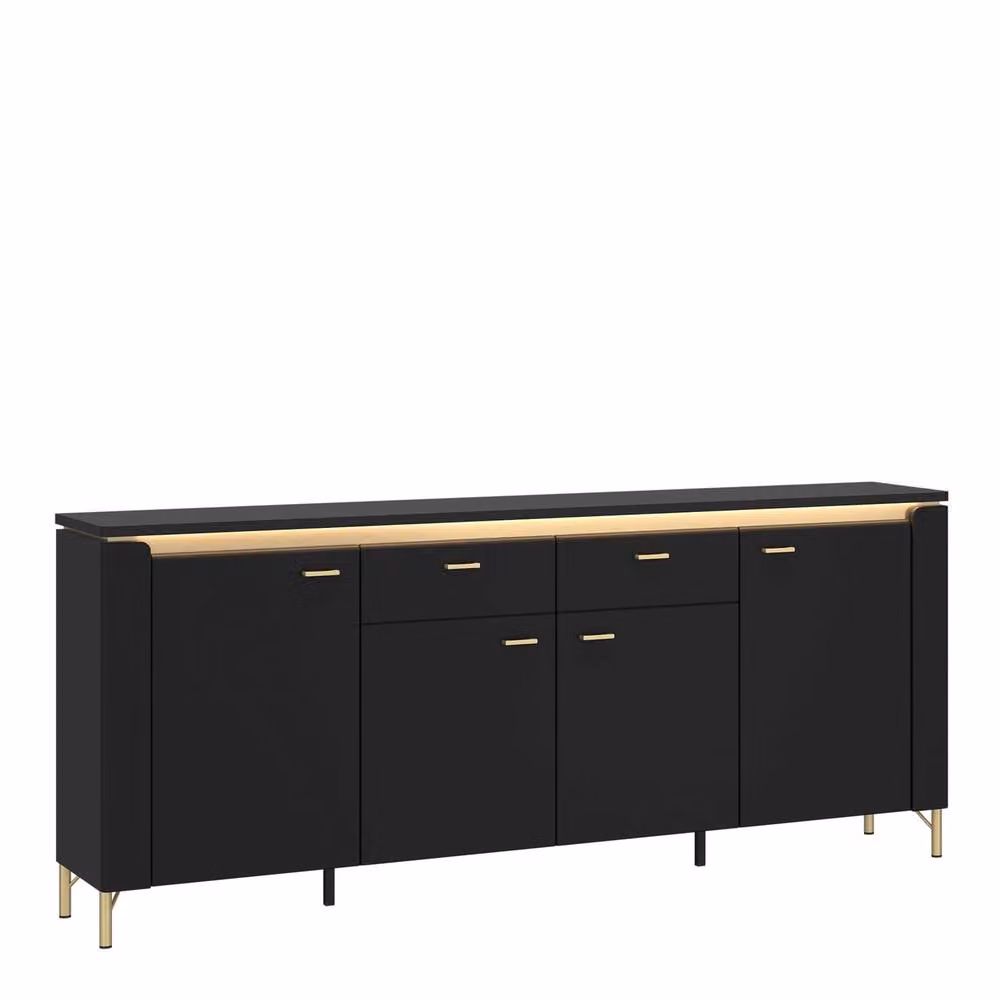 Wyld Haus Marslet Modern Black and Gold Sideboard with 4 Doors, 2 Soft-Close Drawers and Integrated LED Lighting – 2