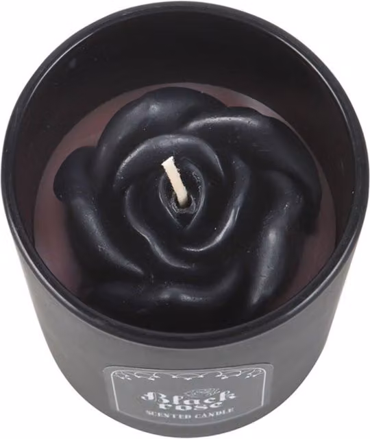 KDMK Black Rose Tabletop Candle with 3D Floral Design