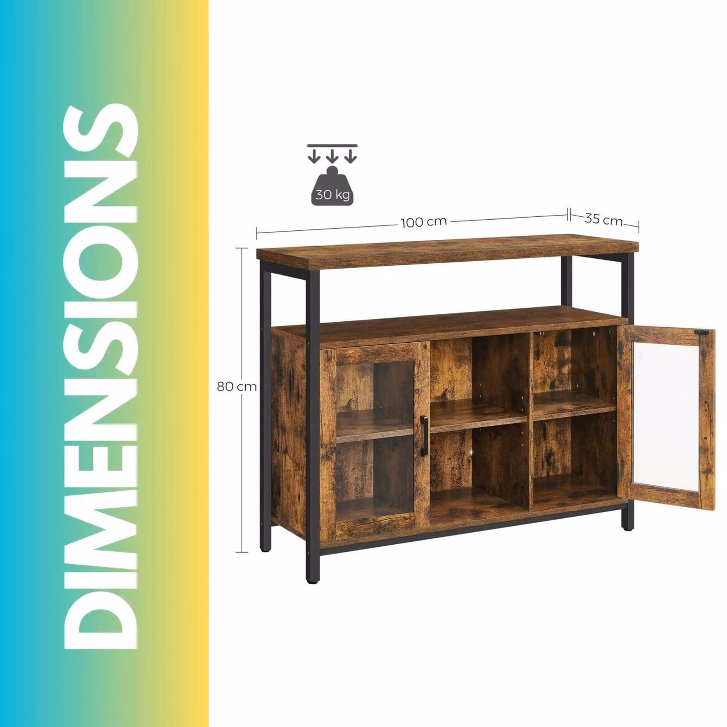 Pirlo Plush Industrial Rustic Style Kitchen Sideboard Buffet Cabinet in Brown, W/D/H: 80 x 35 x 35 cm – 2