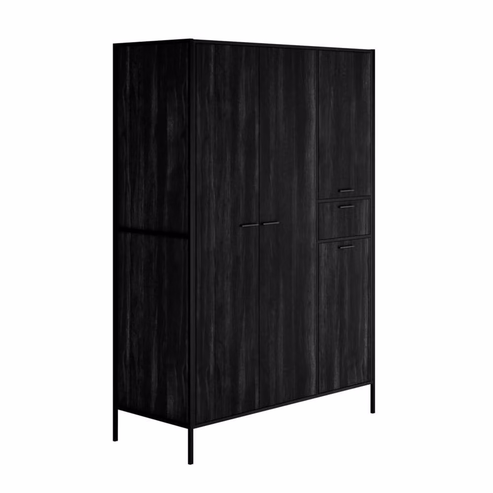 Wyld Haus Ireland Black Wood Effect 3 Door Wardrobe with Integrated Drawer, H 180 x W 52 x D 54 cm – 2