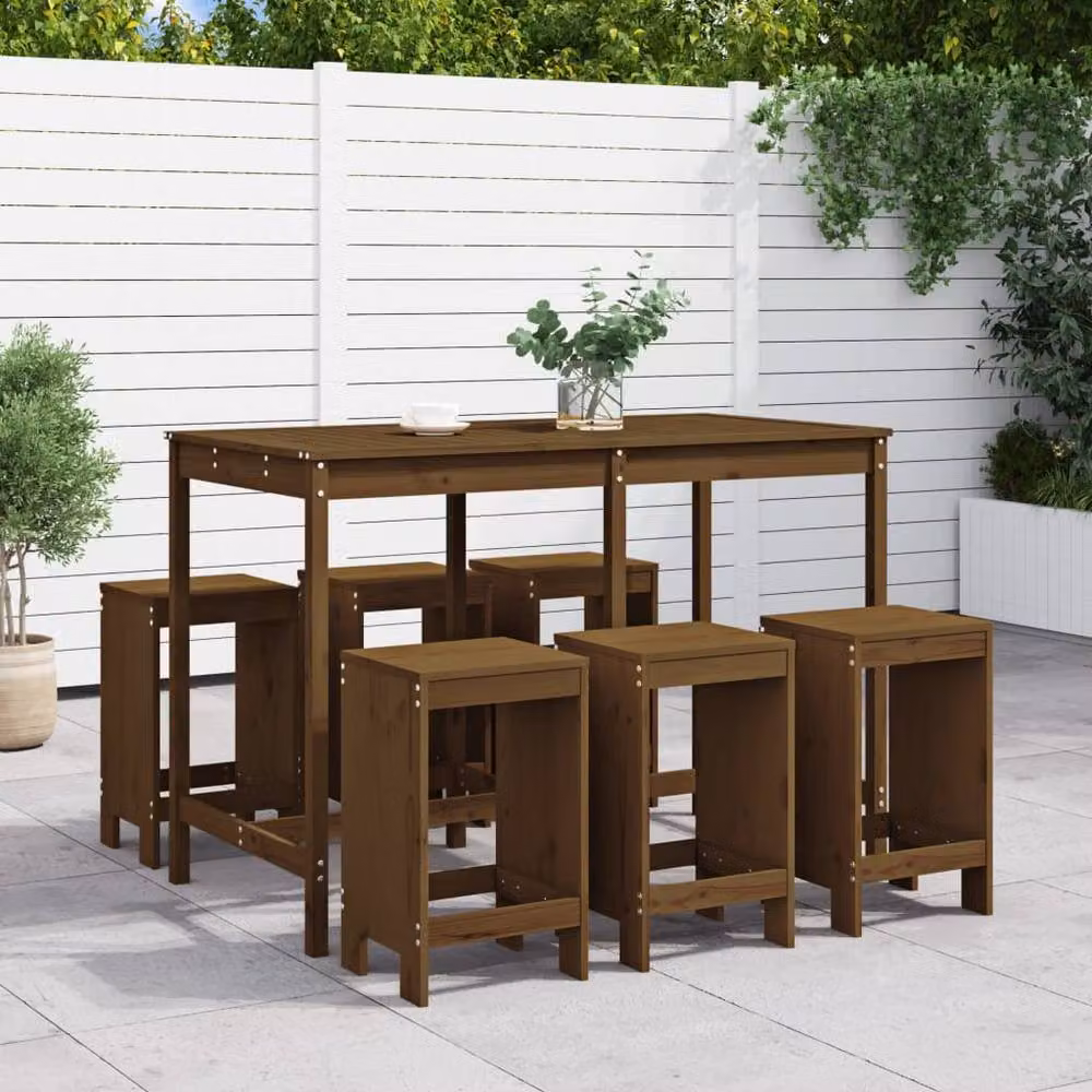 Berkfield Home 7 Piece Rustic Garden Bar Set in Honey Brown Solid Pine Wood – 2