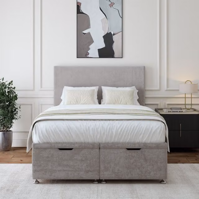 Bedmaster Luxury Velvet Ottoman Divan Base in Grey, W/D/H: 90 x 190 cm – 1