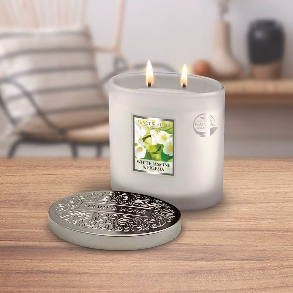 Heart and Home White Jasmine & Freesia Oval Soy Wax Tabletop Candle in White – 2