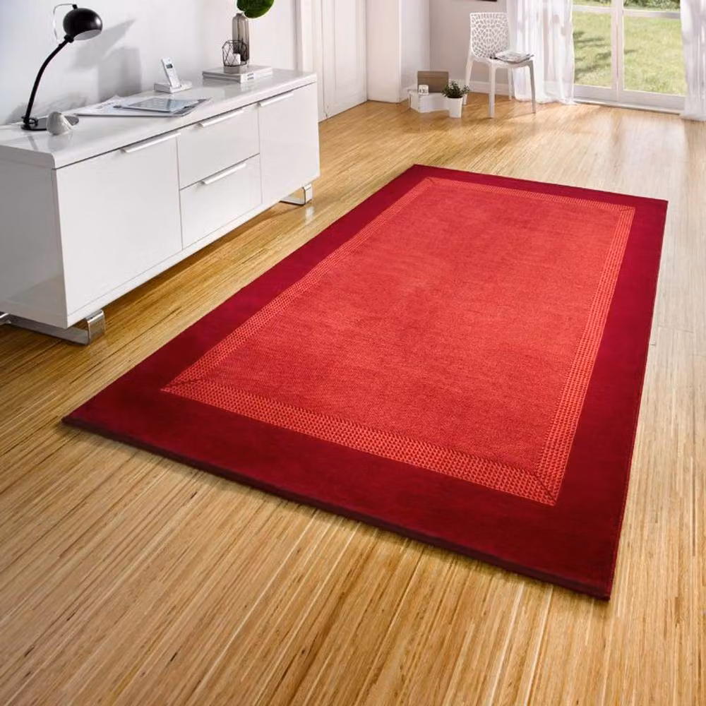 THE RUGS Designer Velours Band Red Polypropylene Short Pile Runner, W: 80 cm, L: 350 cm – 2