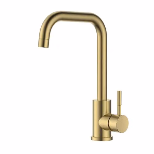 Reginox Salina BG Single Lever Square Neck Kitchen Mixer Tap in Brushed Gold