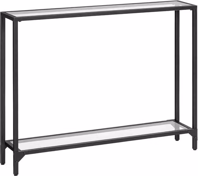 Nordara Black Tempered Glass Console Table for Hallways and Sofas, W: 100 cm, D: 15 cm, H: 15 cm
