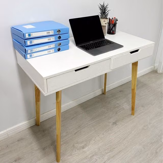 Gr8 Home White and Natural Wooden Computer Desk and Dressing Table with Drawers W/D/H: 127 x 50 x 77 cm