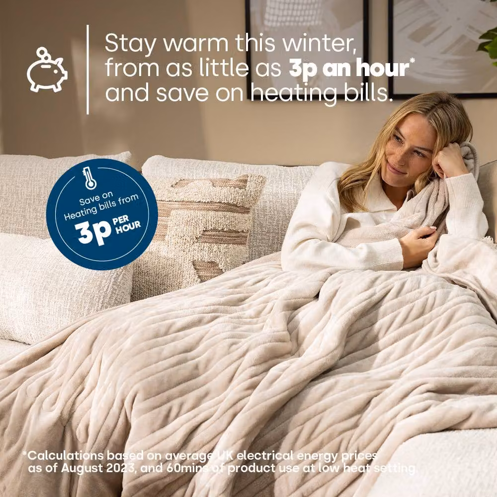 LIVIVO Heated Electric Over Blanket in Cool Sand Beige with Flannel Fabric – 3