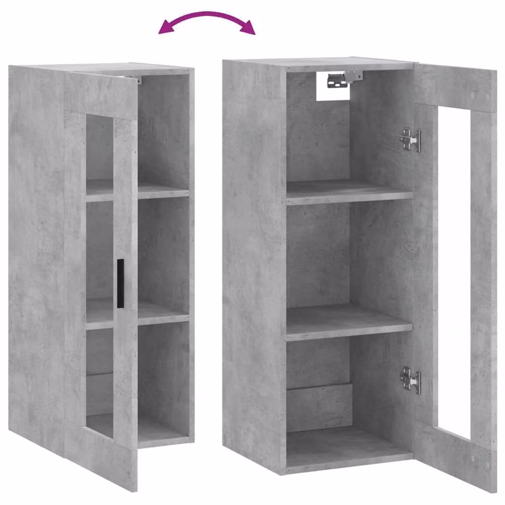 Berkfield Home Wall Mounted Cabinet in Concrete Grey with Glass Doors, W/D/H: 34.5 x 34 x 90 cm – 4