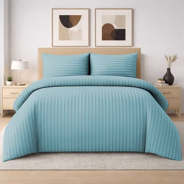Grace 4 Pack Modern Striped Duvet Cover Set in Turquoise, Super King (200 x 200 cm)