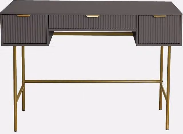 OHS Ribbed Dressing Table Vanity Makeup Desk with 3 Drawers in Charcoal Grey – 1