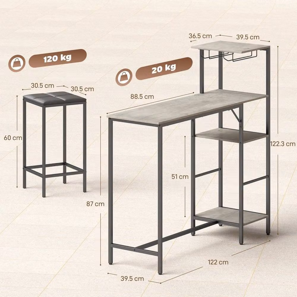 FORGEVIO 3-Piece Breakfast Bar Table and Stools Set in Grey and Black – 3