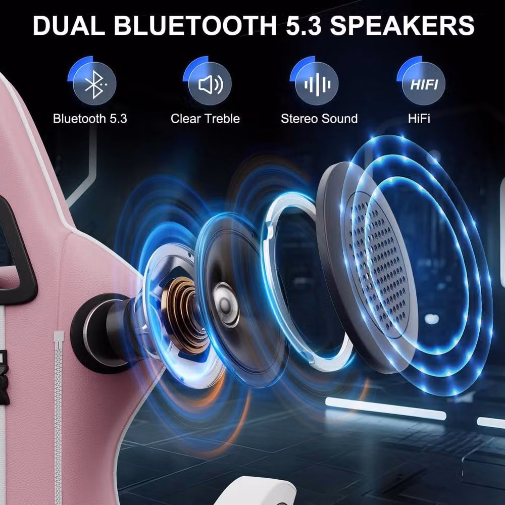 Gartistgo Bluetooth Gaming Chair in Pink with Lumbar Support and Headrest – 3