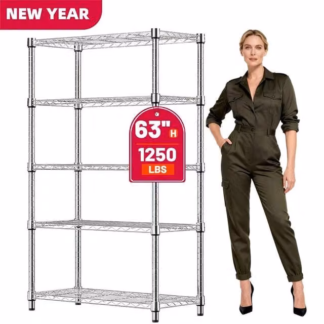 Nordara Silver 5-Tier Heavy-Duty Metal Utility Shelving Unit with Adjustable Shelves – 1