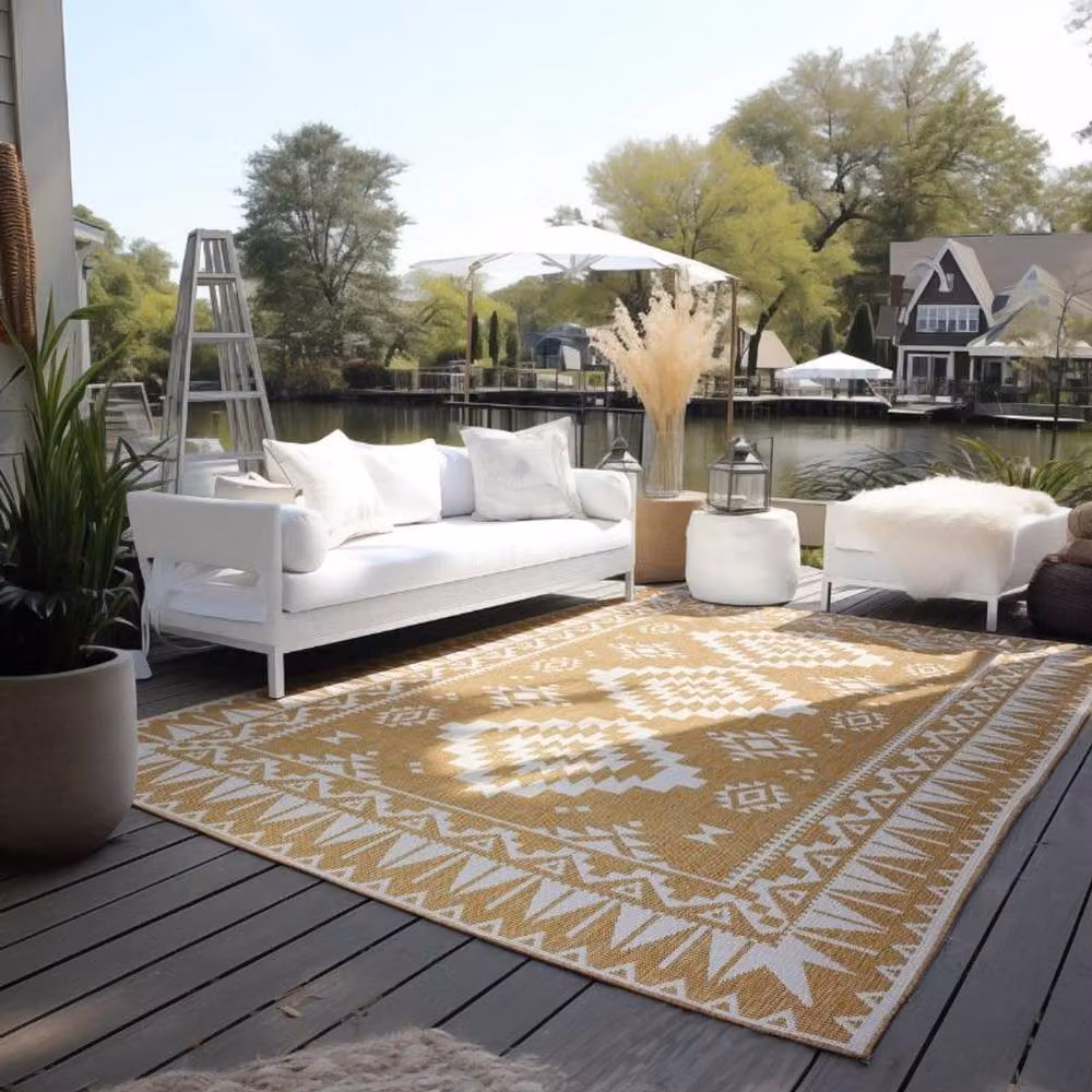 THE RUGS Dynamic Reversible Oriental Indoor and Outdoor Polypropylene Rug in Yellow, W: 200 cm, D: 290 cm – 2