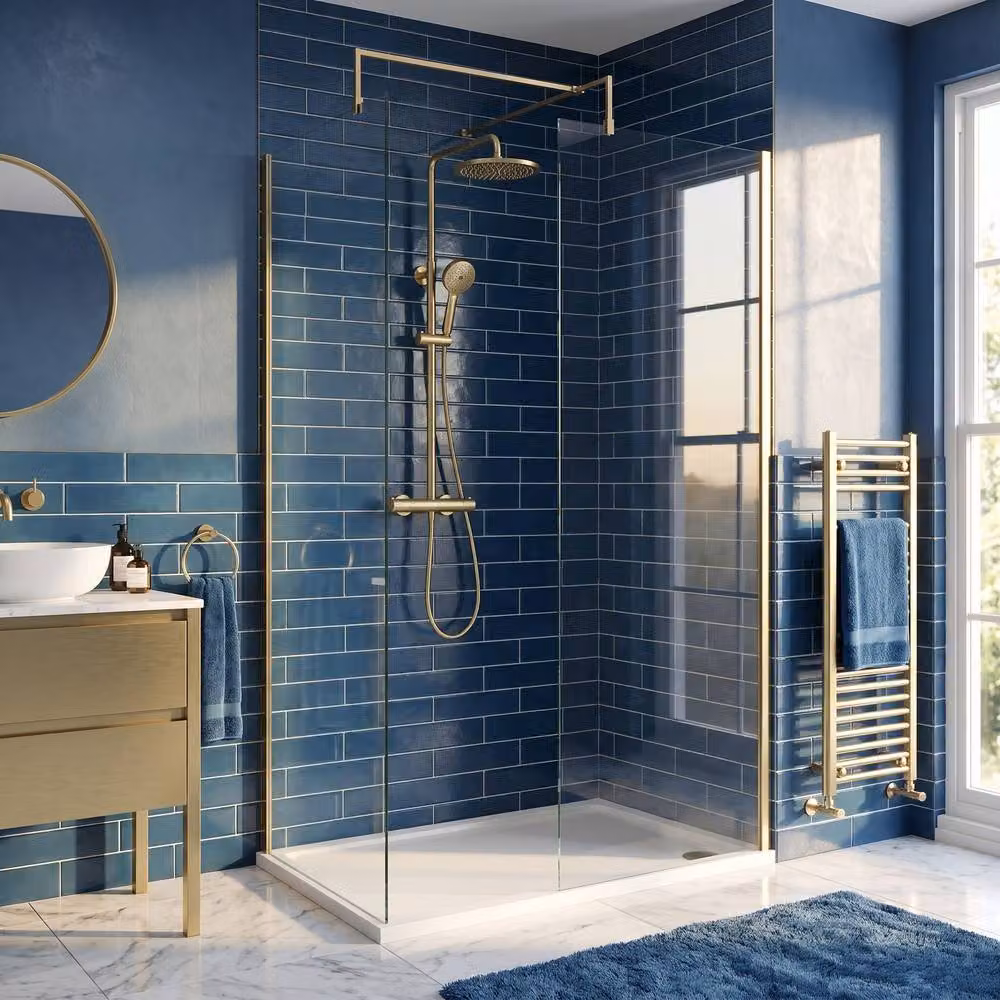 Balterley Brushed Brass Walk-In Wetroom Shower Bundle with Rectangular Glass Tray, Gold, W: 120 cm, D: 70 cm – 4