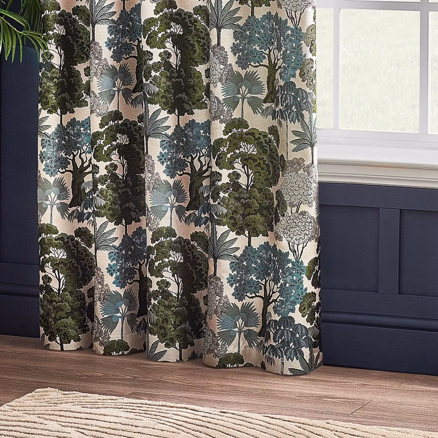 Wylder Nature Woodlands Floral Jacquard Room Darkening Eyelet Curtains, Green, Width: 229 cm, Drop: 137 cm – 5