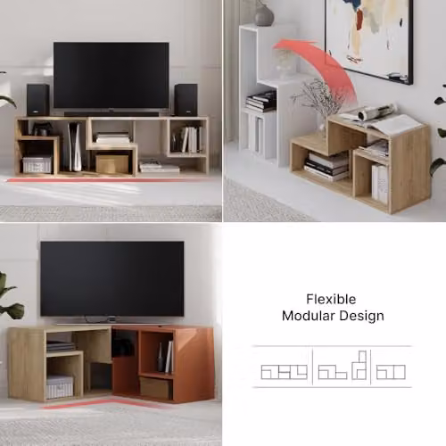 Decortie Glis Modern TV Unit in White and Oak, W/D/H: 90 x 45 x 35 cm – 5