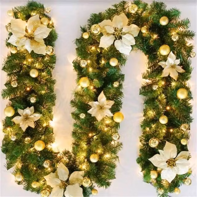 EONLION Green Christmas Garland with Warm White LED Lights, Length: 100 cm